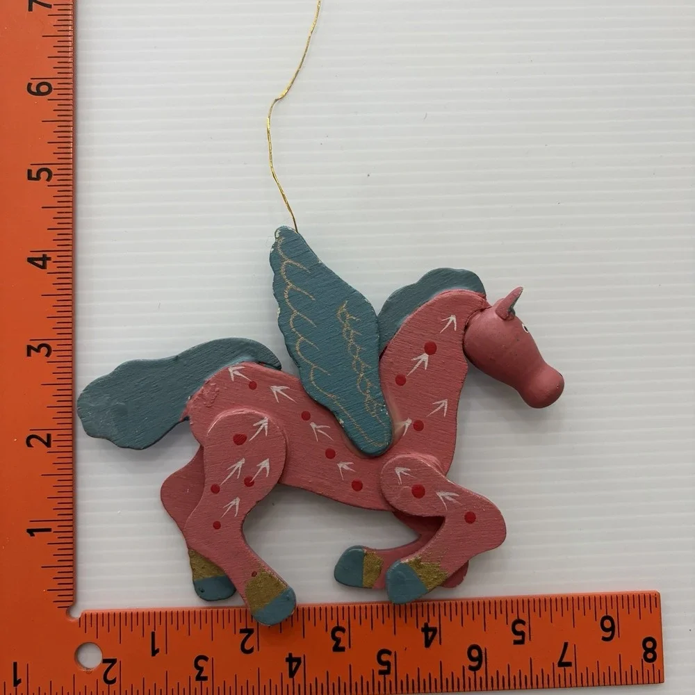 Vintage Pink Pegasus Christmas Ornament Unicorn Pink Blue Folk Art